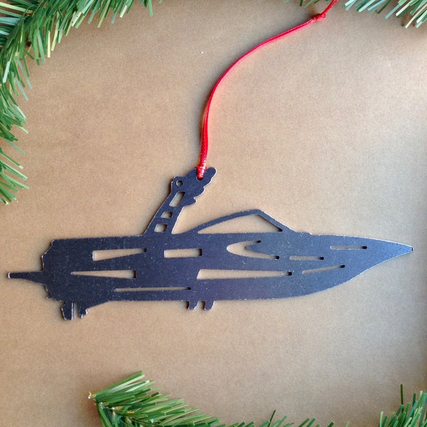 Ski Boat Ornament, Personalized Gift, Christmas Ornament, Metal