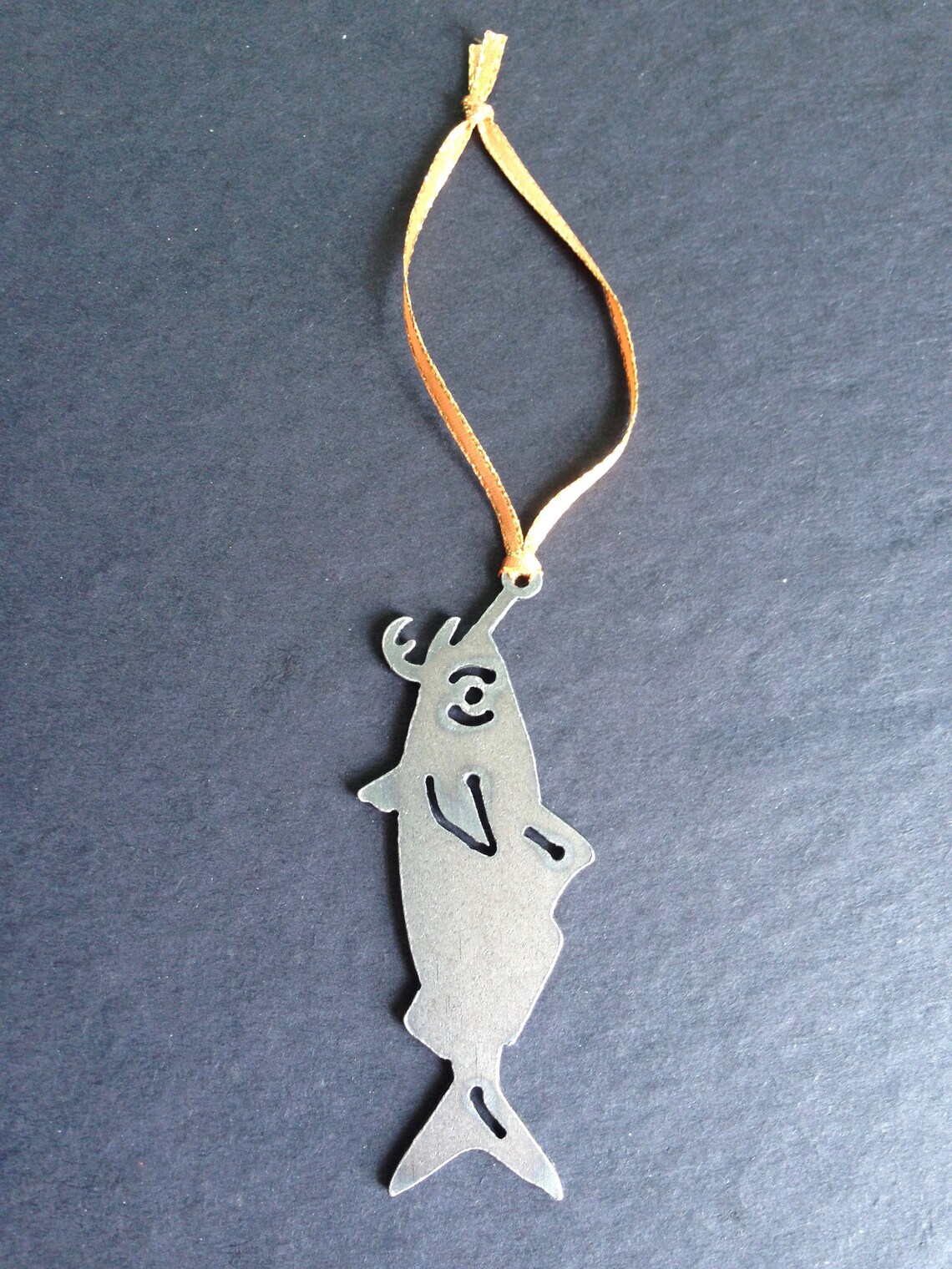 Fish Metal Ornament Fishing Ornament Fish Hook Christmas Etsy