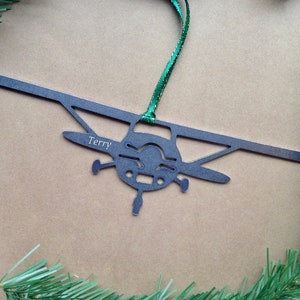 Single Prop Airplane Metal Ornament, Front View, Christmas Ornament, Holiday Decor image 2