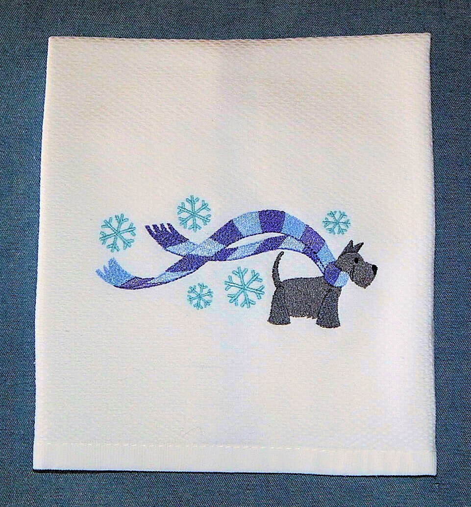 Scottie Dog Wrapped up for Winter Embroidered Kitchen Towel Etsy
