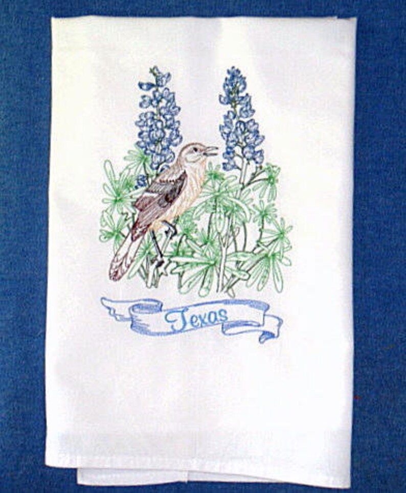 Texas Mockingbird And State Flower Embroidered Etsy