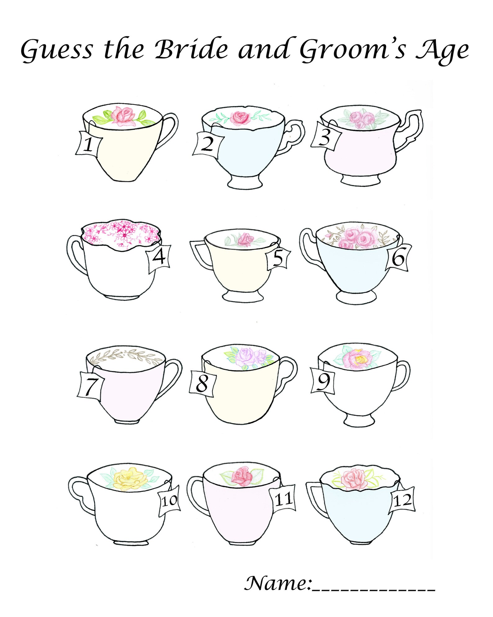 Guess the Bride and Groom's Age Answer Sheet, Bridal Shower Game ...