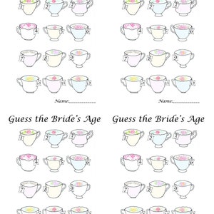 Bridal Shower Game, Guess the Bride's Age Answer Sheet, High Tea Teacup ...