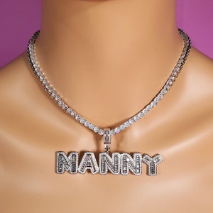 Custom Baguette Letter Name Pendant Tennis Chain, Personalized Name Necklace, Bling-bling Custom Jewelry&Accessories, Birthday Gift for Her