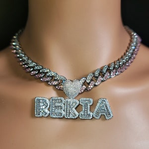 Custom Heart Bail Nameplate Choker, Name Pendant Cuban Chain, Prom Party Name Necklace, Women&#39;s Jewelry&Accessories, Birthday Gift for Her