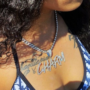 Personalized Name Pendant Necklace/Big Brush Font Letter Nameplate Necklace Cuban Chain/Icy Bling Name Necklace/Birthday Gift For Her