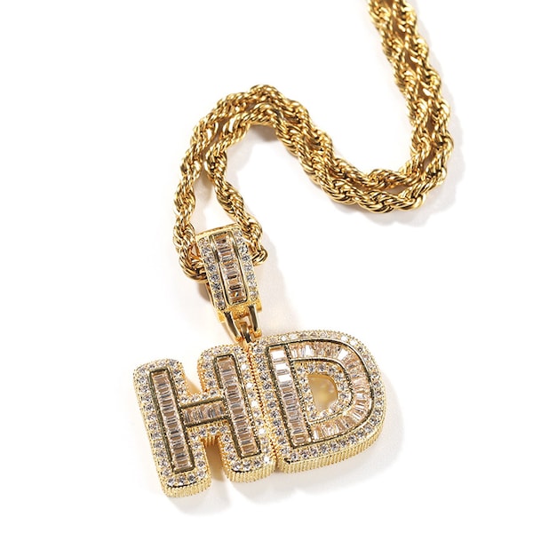 Iced Custom Namensschild Anhänger Halskette, Bling Bling Hip Hop individuelle Namenskette, Geschenk für Ihn, personalisiertes Geburtstagsgeschenk für Schuljungen