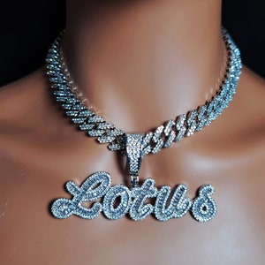 Custom Script Font Name Necklace, Bling-bling Custom Name Choker, Personalized Nameplate with Cuban Chain, Women's Prom Party Jewelry