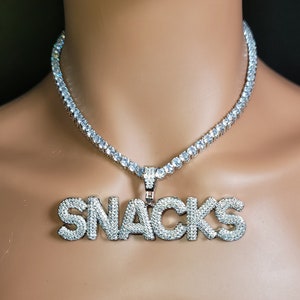 Custom Bubble Letter Name Pendant Tennis Chain, Personalized Name Necklace Jewelry&Accessories, Bling-bling Hip Hop Necklace, Birthday Gift