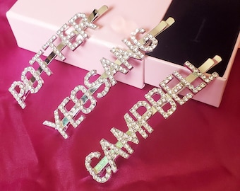 Custom Saying Words Hair Clips, Personalized Letters Hair Pins, Custom Name Hair Accessories, Bling Prom Party Jewelry, For Bridesmaid Gifts