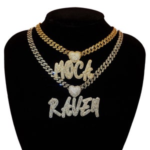 Heart Bail Custom Icy Nameplate Pendant with Cuban Link Chain,Custom Letters Necklace for Girls,Icy Name Choker,Personalized Gift for Her
