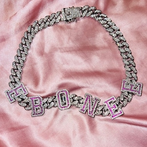 Personalized Letters Charm Cuban Chain, Custom Name Choker for Her, Name Plate Necklace, Hot Trendy Icy Jewelry for Women, Name Necklaces