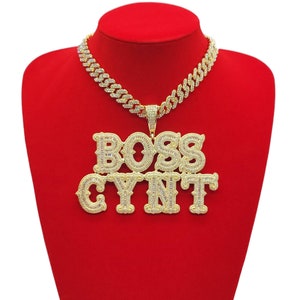 CUSTOM Baguette Letters Pendant with Cuban Chain, Personalized Name Necklace, Bling Word Chain, Gift for His/Her Birthday, Hip Hop Jewelry