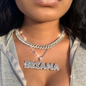 CUSTOM Your Name Letters Pendant with Stainless Steel Rope Chain,Custom Iced Out Nameplate,Necklace Gift for Her&Him,Bling Hip Pop Jewelry
