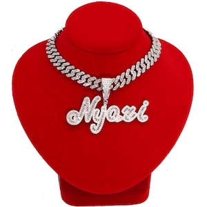Cadena cubana con placa de identificación Bling-bling personalizada para ella, collar con colgante de letras personalizadas, joyería de fiesta de graduación personalizada para mujer, regalos de cumpleaños