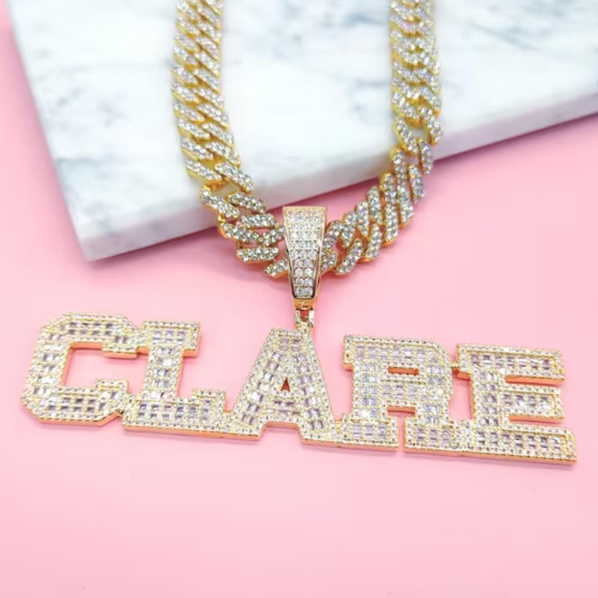 Looped Names Big Loop Personalized Name Pendants With Cuban Link Chain,icy Baguettes ...