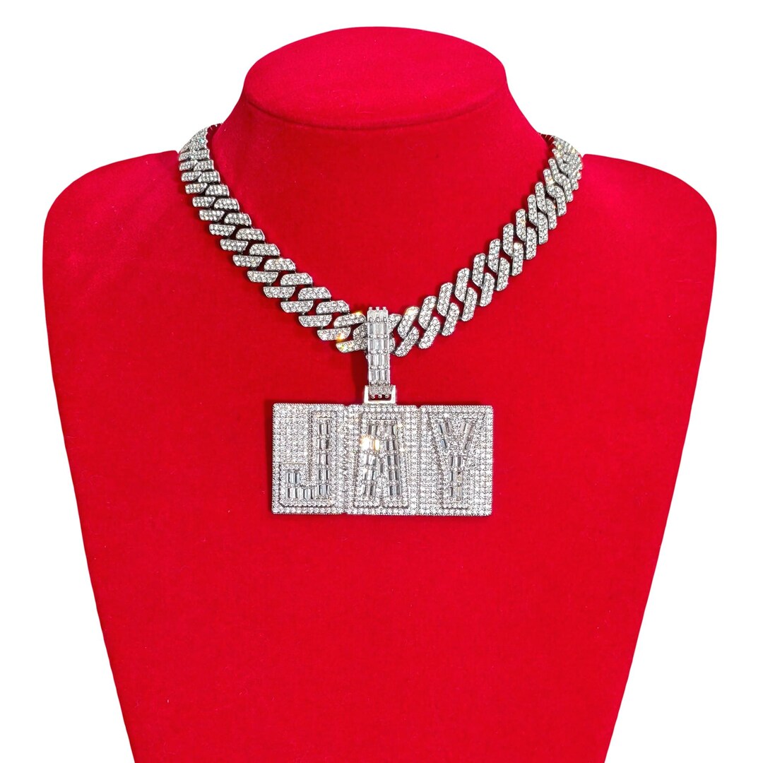 CUSTOM Bling Bling Hip Hop Name Pendant With Cuban Chain, Personalised ...