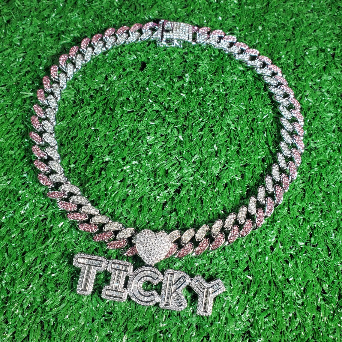 Heart Bail Custom Name Platecuban Chain With Name Pendant Etsy