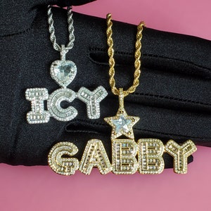 Bling Heart Bail Name Necklace,Icy Star Bail Custom Letters Pendant Necklace,Custom Nameplate for Her,Hot Trendy Jewelry,Gift for Girl