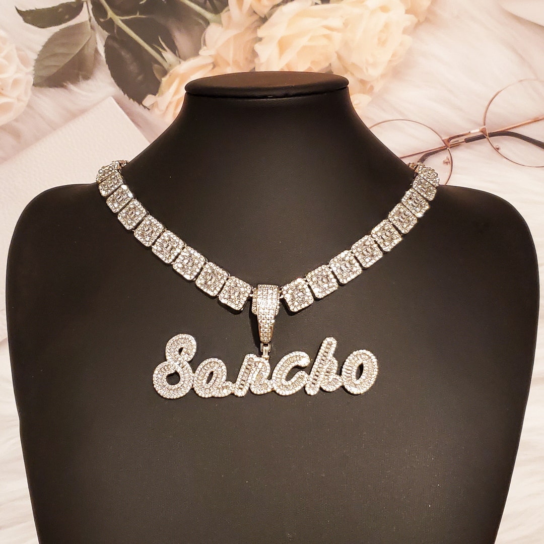 Bling Luxury Name Chain,custom Brush Cursive Letters Name Necklace,icy ...