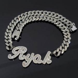 Custom Name Choker for Prom Jewelry, Bling Custom Nameplate Chain, Name Pendant with Cuban Chain, Women&#39;s Prom Party Jewelry, Gift For Her
