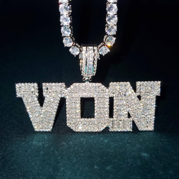 Anpassat Iced Out Varsity-halsband med bokstäver/siffror, personligt initial- och namnhänge, bling-bling hiphop-smycken, present till pojke och flicka