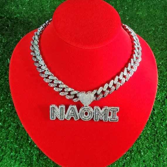 Heart Bail Custom Name Platecuban Chain With Name Pendant Etsy