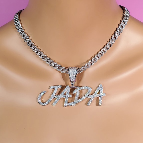 CUSTOM Brush Font Letters Name Pendant Necklace,icy Bling