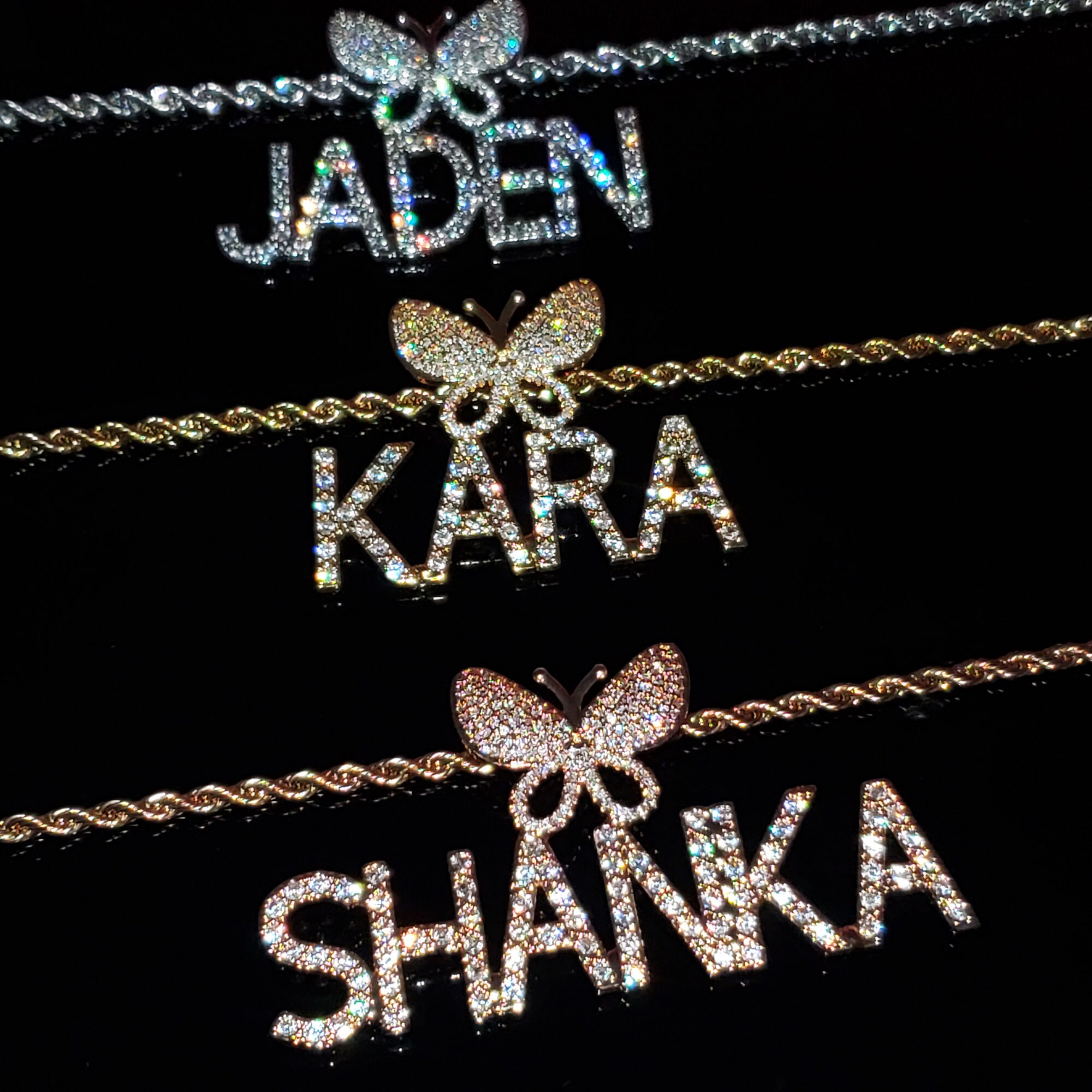 Icy Butterfly Name Necklace,custom Name Plate,bling Zirconia Diamond ...