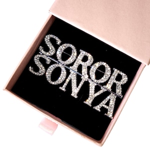 Custom Bling-bling Soror and Your Name Brooch Pin, Personalized Name Pin Gifts Sorority Sisters, Name Badge for Sorority Party&Meeting