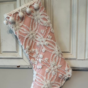 Chenille Christmas stocking, pink//dusty rose Christmas stocking, farmhouse inspired stocking, farmhouse decor