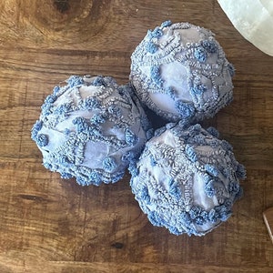 rag balls, bowl fillers, chenille balls, free shipping, periwinkle decor, beach tiered tray decor