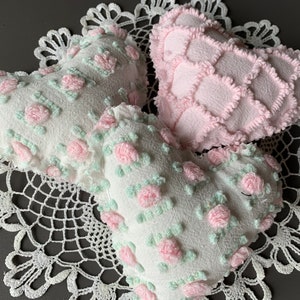 3 Chenille hearts, farmhouse style fabric hearts, hearts, valentine decor, farmhouse decor, christmas ornaments