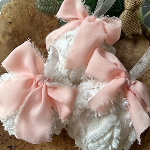 3 shabby chic inspired christmas ornament, pink and white ornament, chenille ornament, white Christmas decor