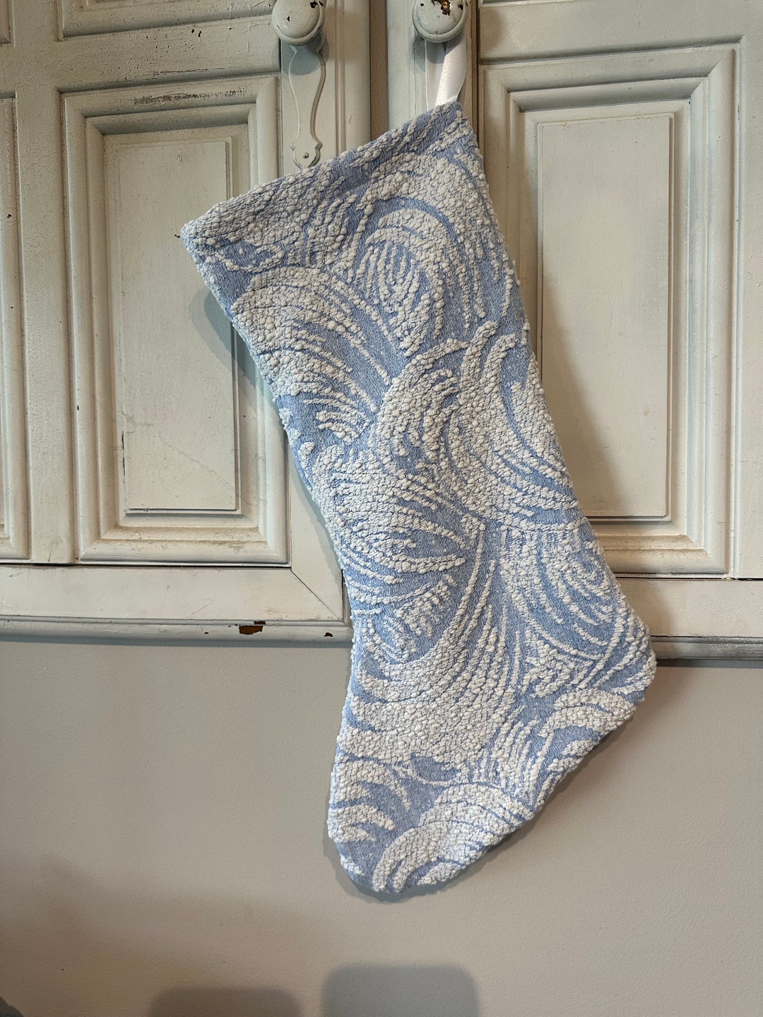 Chenille Christmas Stocking Blue Christmas Stocking Etsy