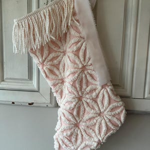 Chenille Christmas stocking, pink  Christmas stocking, farmhouse inspired stocking, farmhouse decor, shabby chic decor