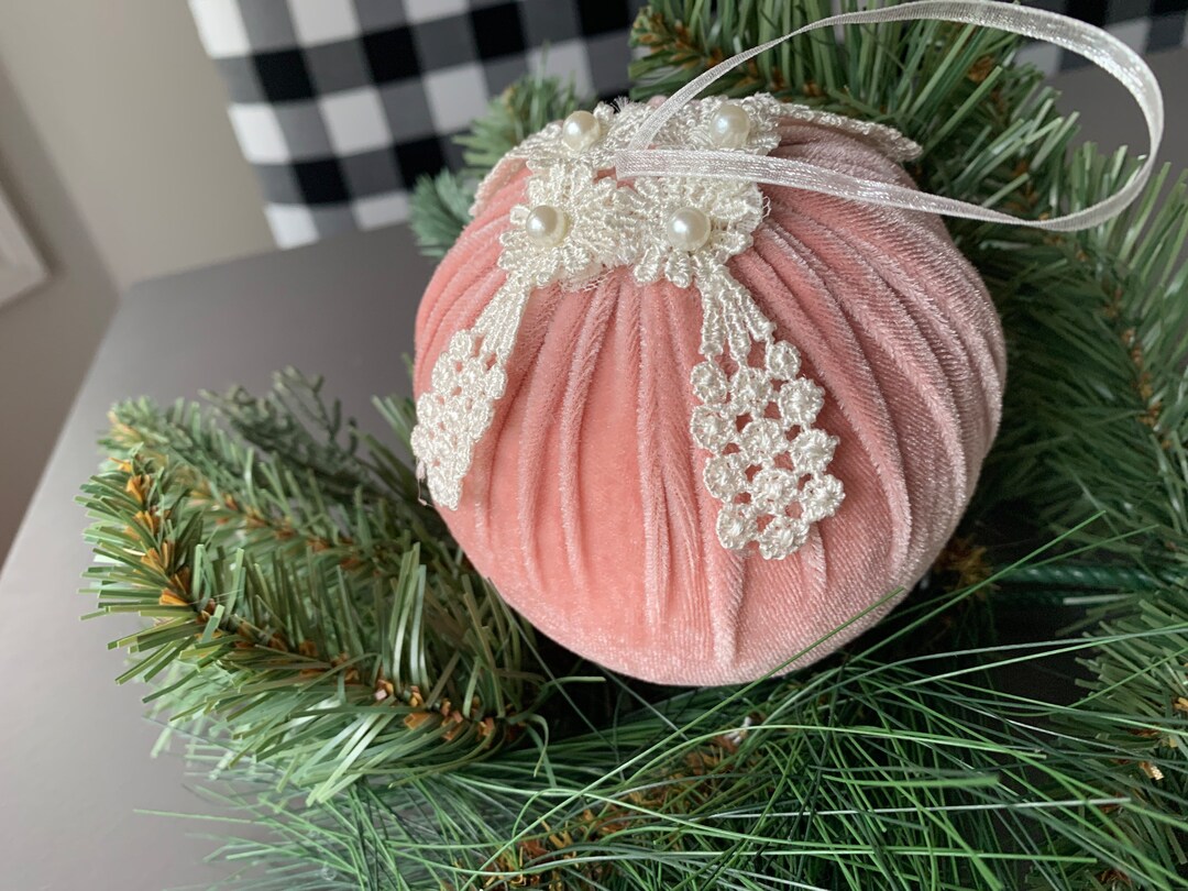 3 Velvet Shabby Chic Ornaments Pink Ornaments Etsy