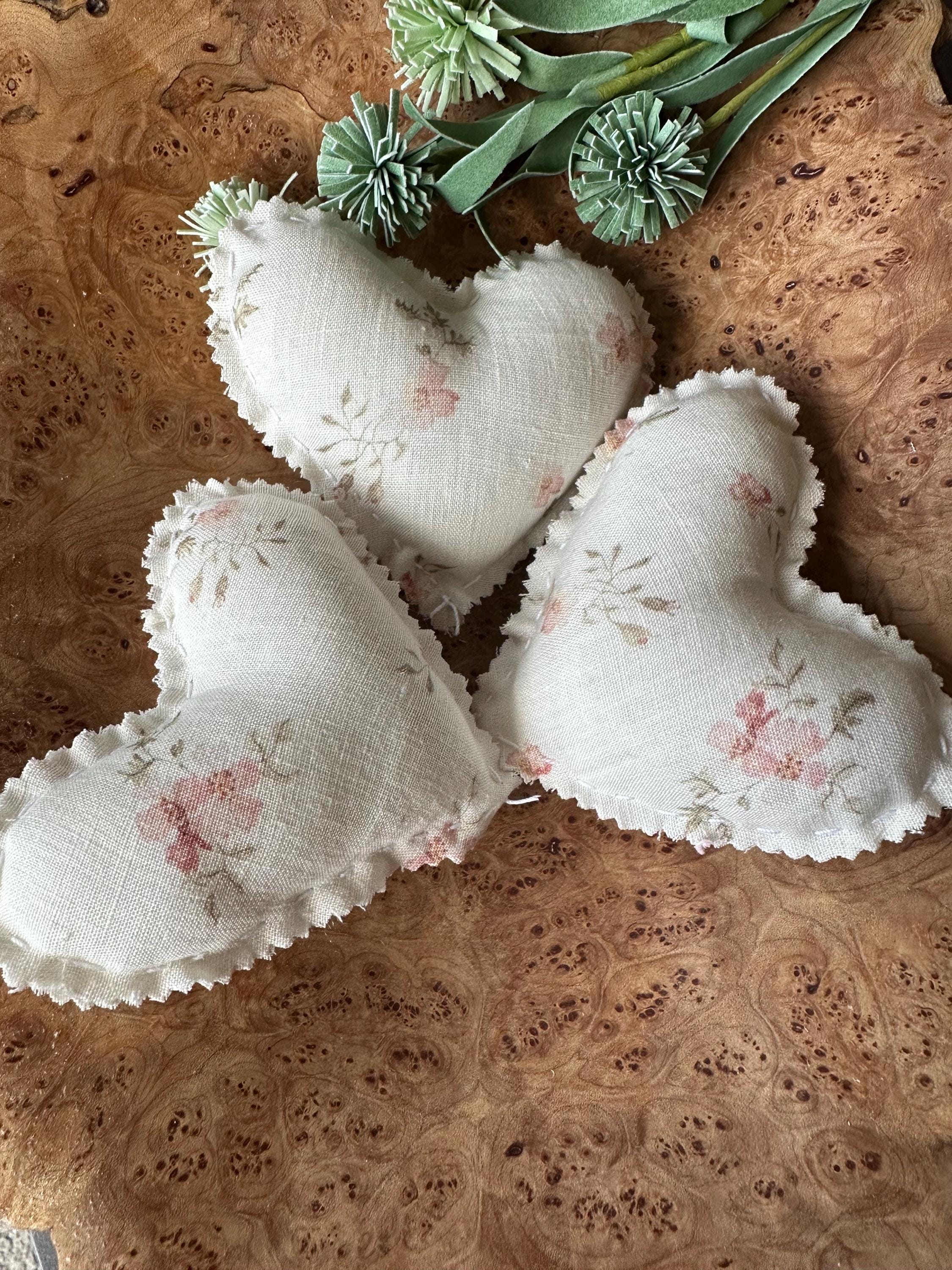 3 shabby chic hearts, farmhouse style fabric hearts, white and pink hearts, valentine decor, farmhouse decor, tiered tray decor