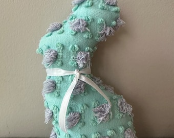 Farmhouse style fabric bunnies, shabby chic bunny rabbit, easter decor, chenille bunny decor, shabby chic easter decor, vintage fabric bunny