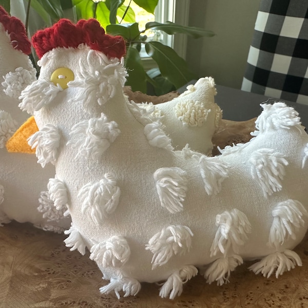 Chicken decor, One chenille chicken, tiered tray decor, bowl fillers, farm decor, cottage decor, farmhouse decor.