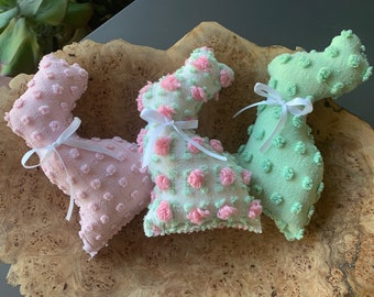 Set of 3 Chenille bunnies, shabby chic bunny rabbit, easter decor, farmhouse decor, shabby chic easter decor, chenille bunny, pastel bunny