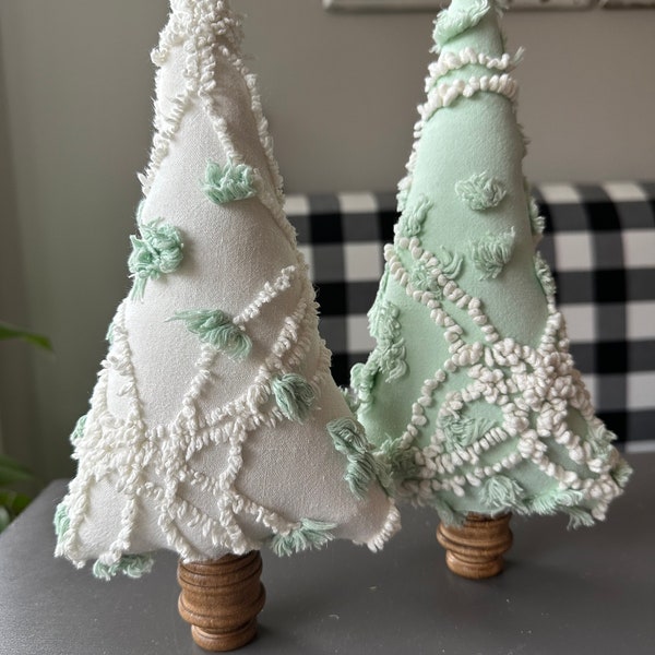 2 Farmhouse inspired Christmas trees, christmas tree decor, green christmas tree, Hygge Decor, Chenille Christmas Tree