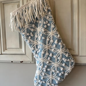 Chenille Christmas stocking, blue Christmas stocking, farmhouse inspired stocking, farmhouse decor, shabby chic decor, coastal decor