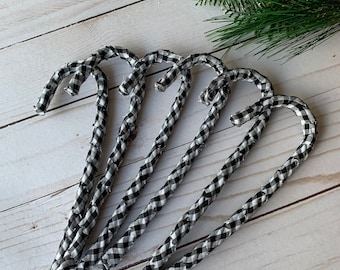 6 Farmhouse inspired christmas ornament, black and white ornament, buffalo plaid ornament, buffalo plaid candy canes