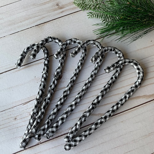 6 Farmhouse inspired christmas ornament, black and white ornament, buffalo plaid ornament, buffalo plaid candy canes