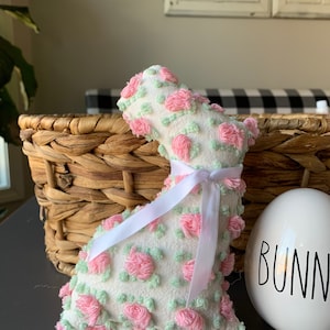 Farmhouse style fabric bunnies, shabby chic bunny rabbit, easter decor, chenille bunny decor, shabby chic easter decor, vintage fabric bunny