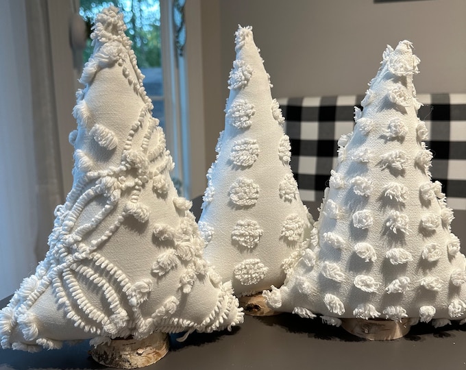 3 Vintage Chenille Christmas Tree, Christmas Tree Decor, Neutral