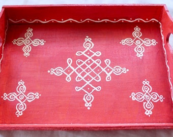 Hand Painted Wooden Kolam Tray| Pooja Tray| Festival Decor