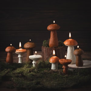 Bougies aux champignons, Décoration de champignons, Décoration d'automne, Bougies d'automne, Décoration d'intérieur, Bougies de cire d'abeille, Cadeau pour un ami, Bougie forestière