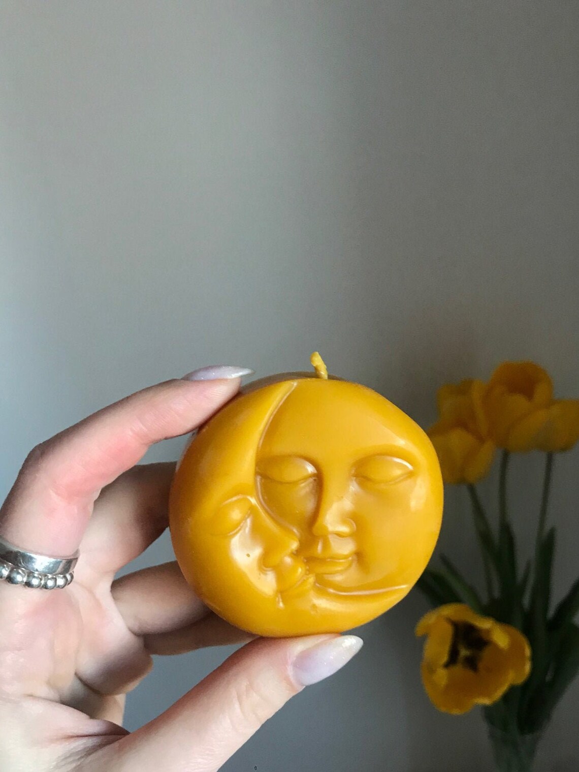 Sun and Moon Candle Moon Face Candle Beeswax Eclipse Candle Etsy